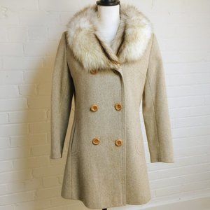 Vintage gray/beige wool coat with fur collar size 6